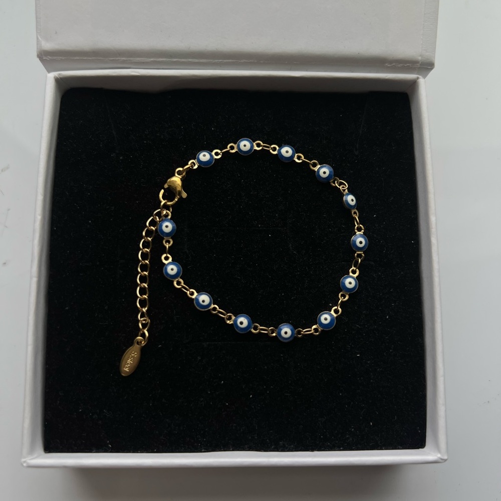 Gold Blue Evil Eye Bracelet
